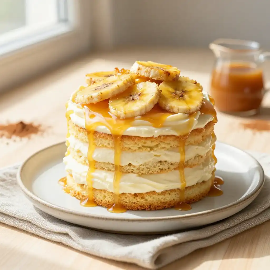 Mini Caramelized Banana Layer Cake plated dish