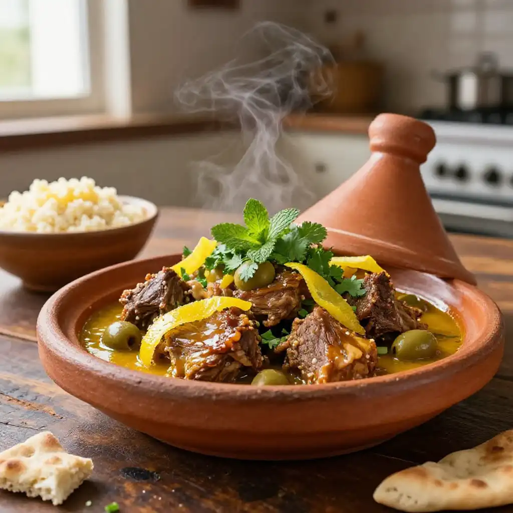 Moroccan Lamb Tagine with Preserved Lemons plated dish