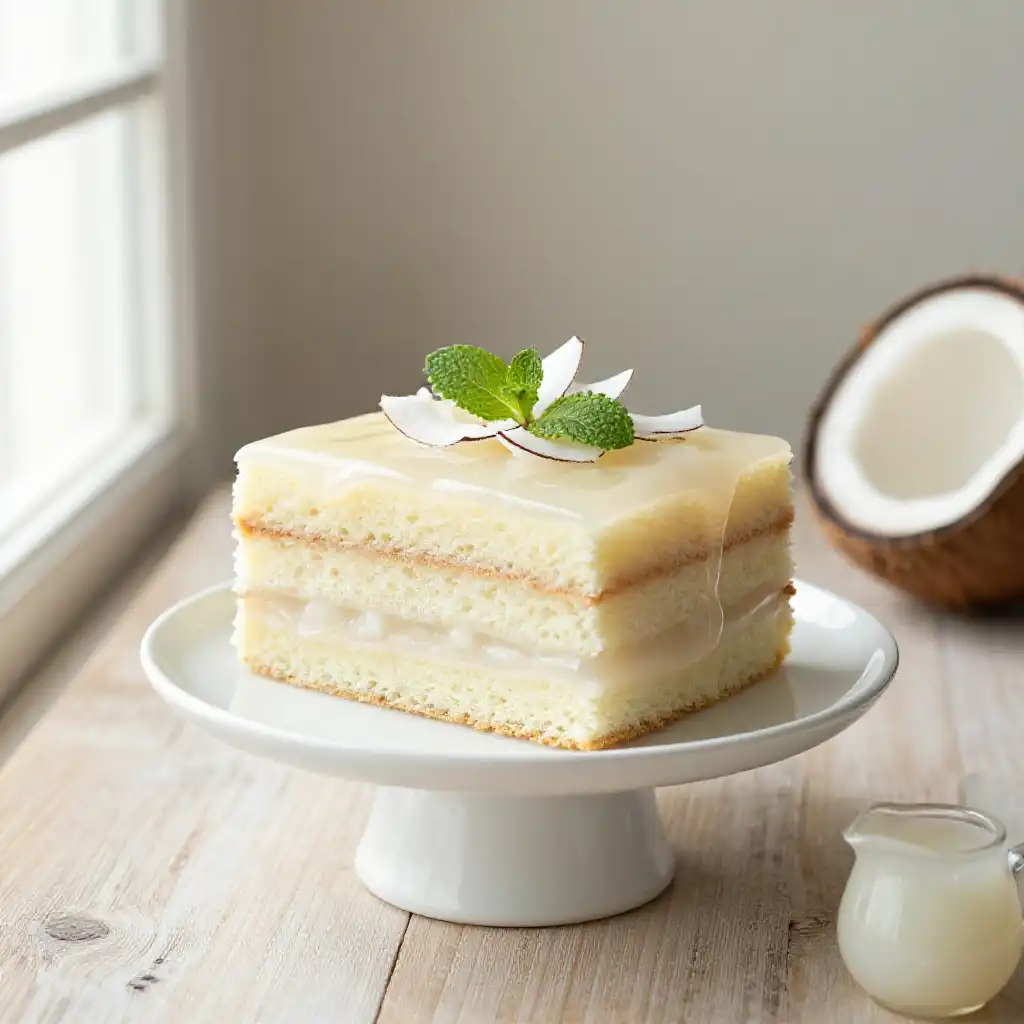 Naked Coconut Water Sponge Cake plated dish
