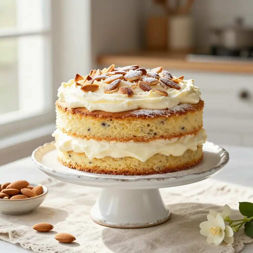 Naked Vanilla Bean And Almond Oil Cake plated dish