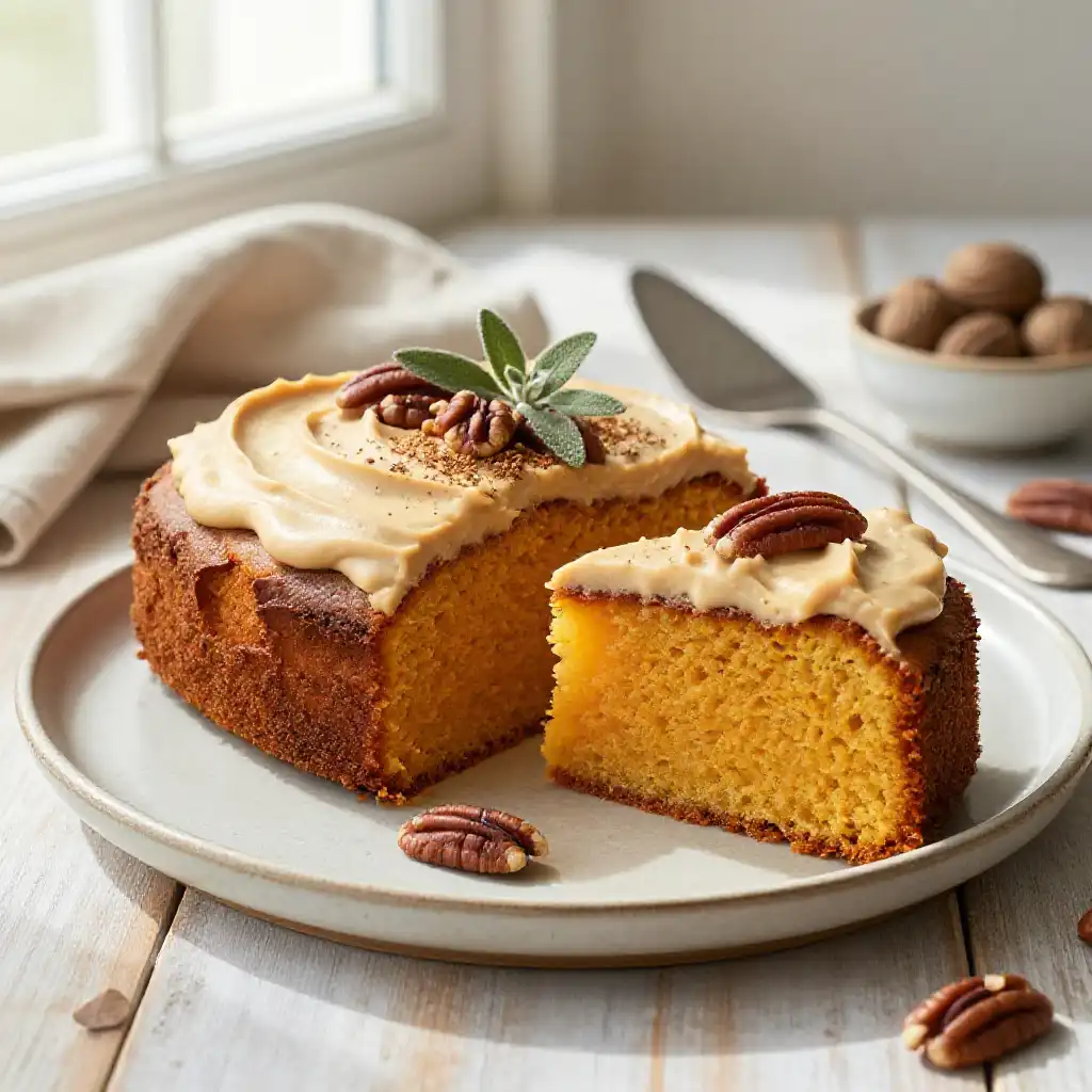 Nutmeg And Brown Butter Sweet Potato Cake plated dish