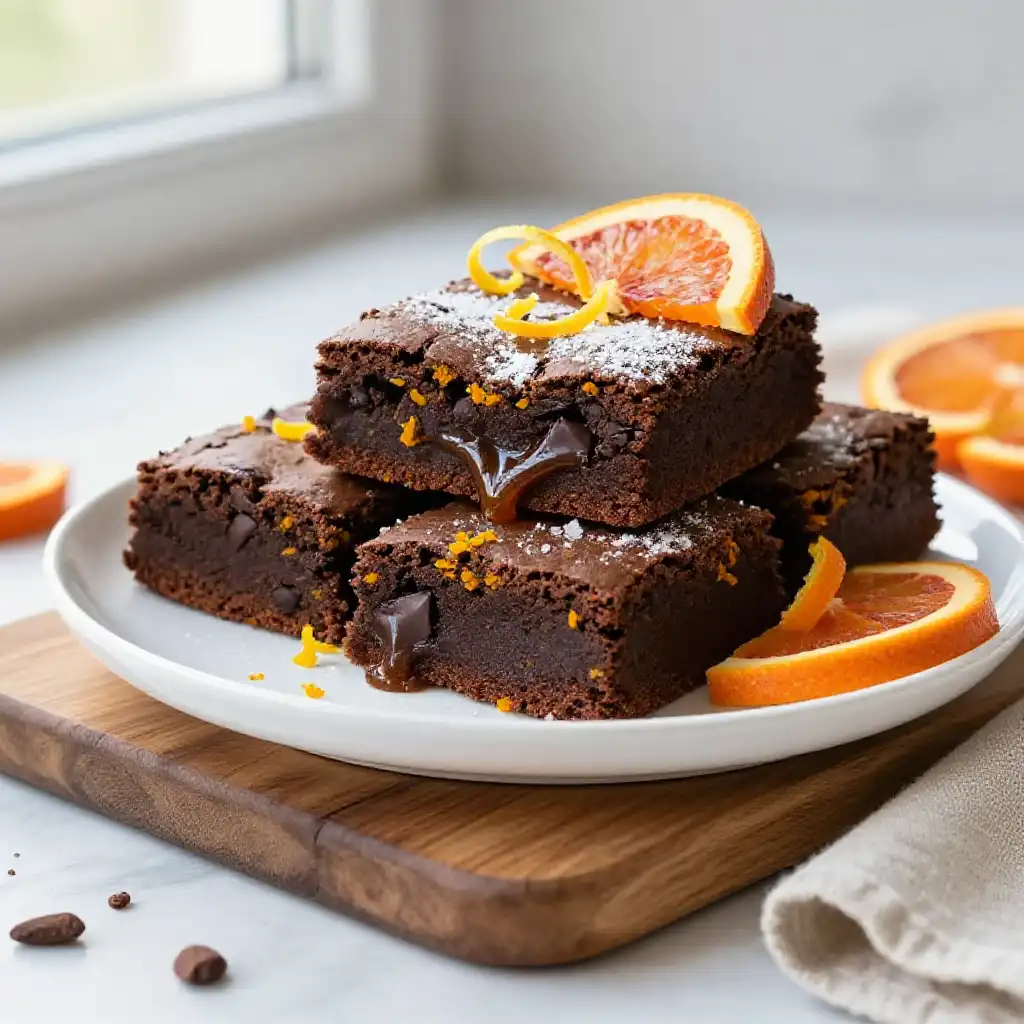 Orange Zest And Dark Chocolate Brownies plated dish