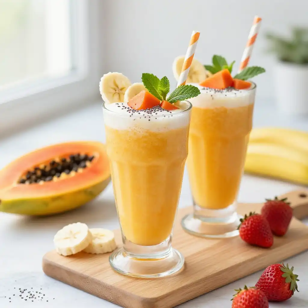 Papaya Banana Smoothie for Kids Digestion plated dish
