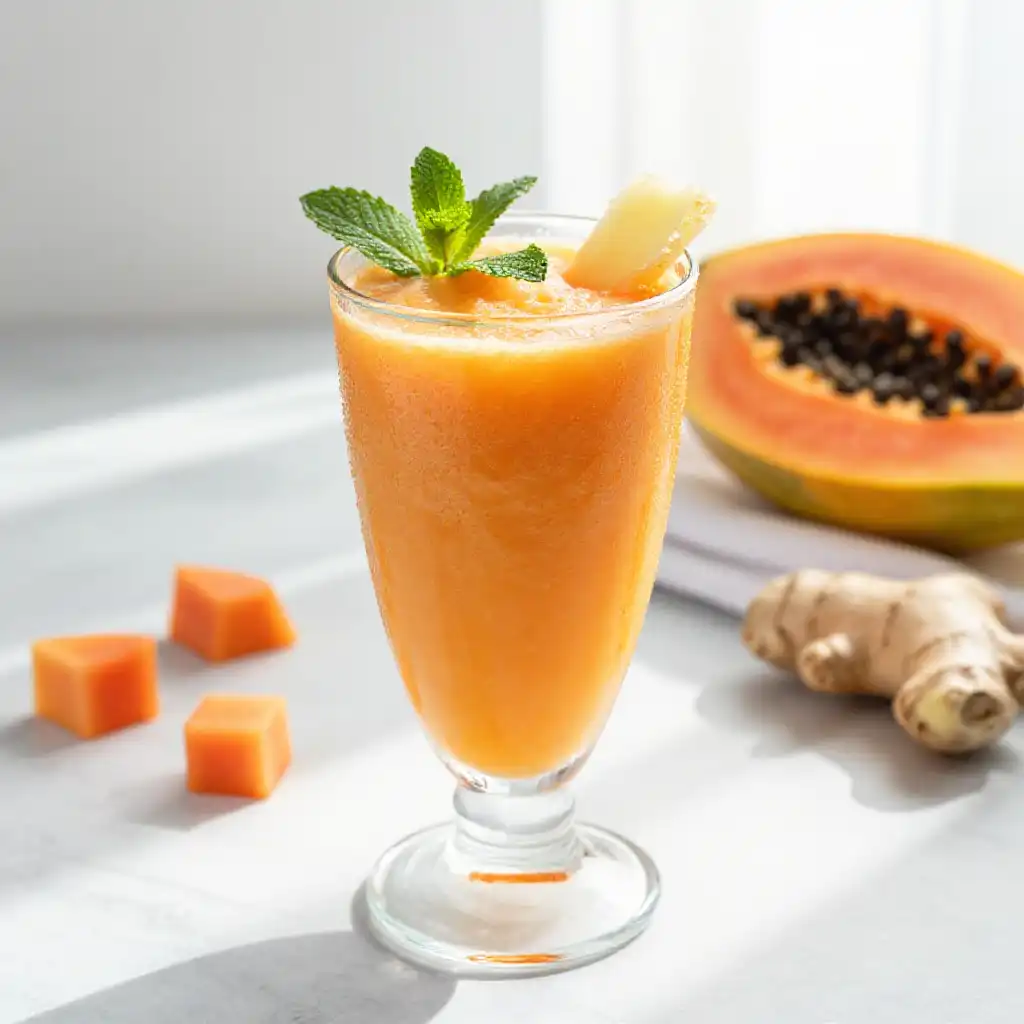 Papaya Ginger Smoothie for Digestive Relief plated dish