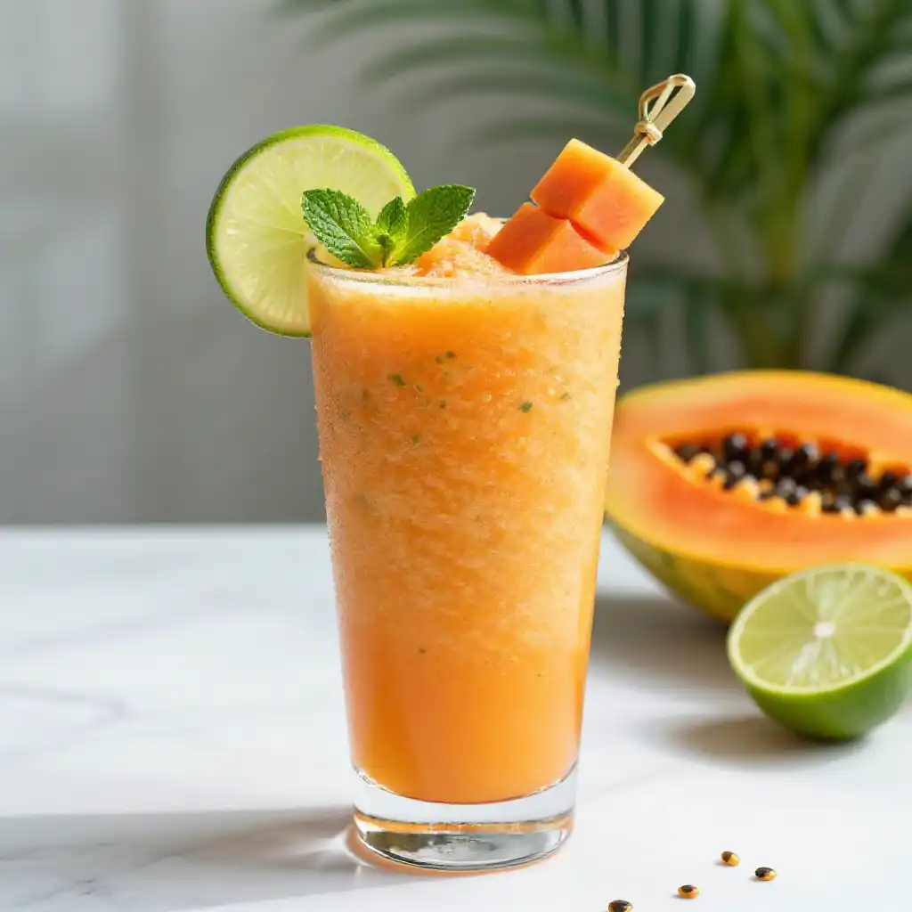 Papaya Lime Smoothie for Tropical Enzymes plated dish