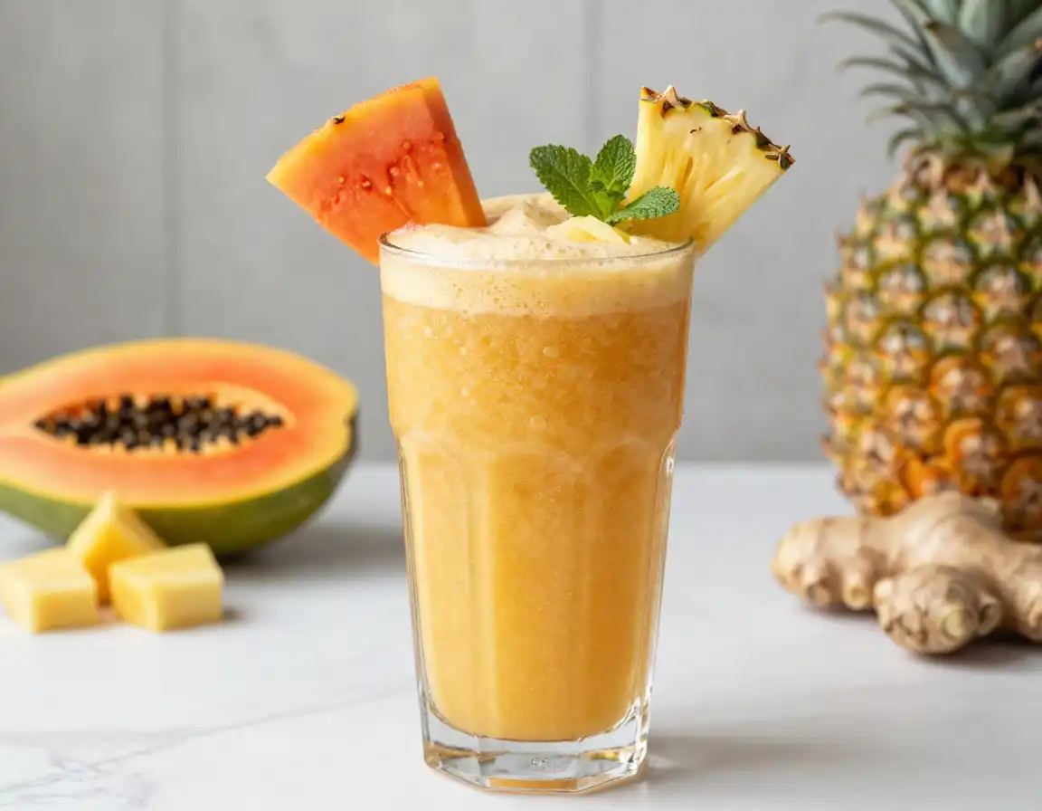 Papaya Pineapple Ginger Smoothie for Digestion plated dish