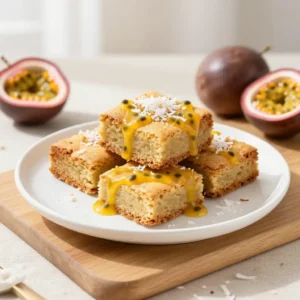 Gooey Passionfruit Coconut Blondies Recipe | Tropical Treat
