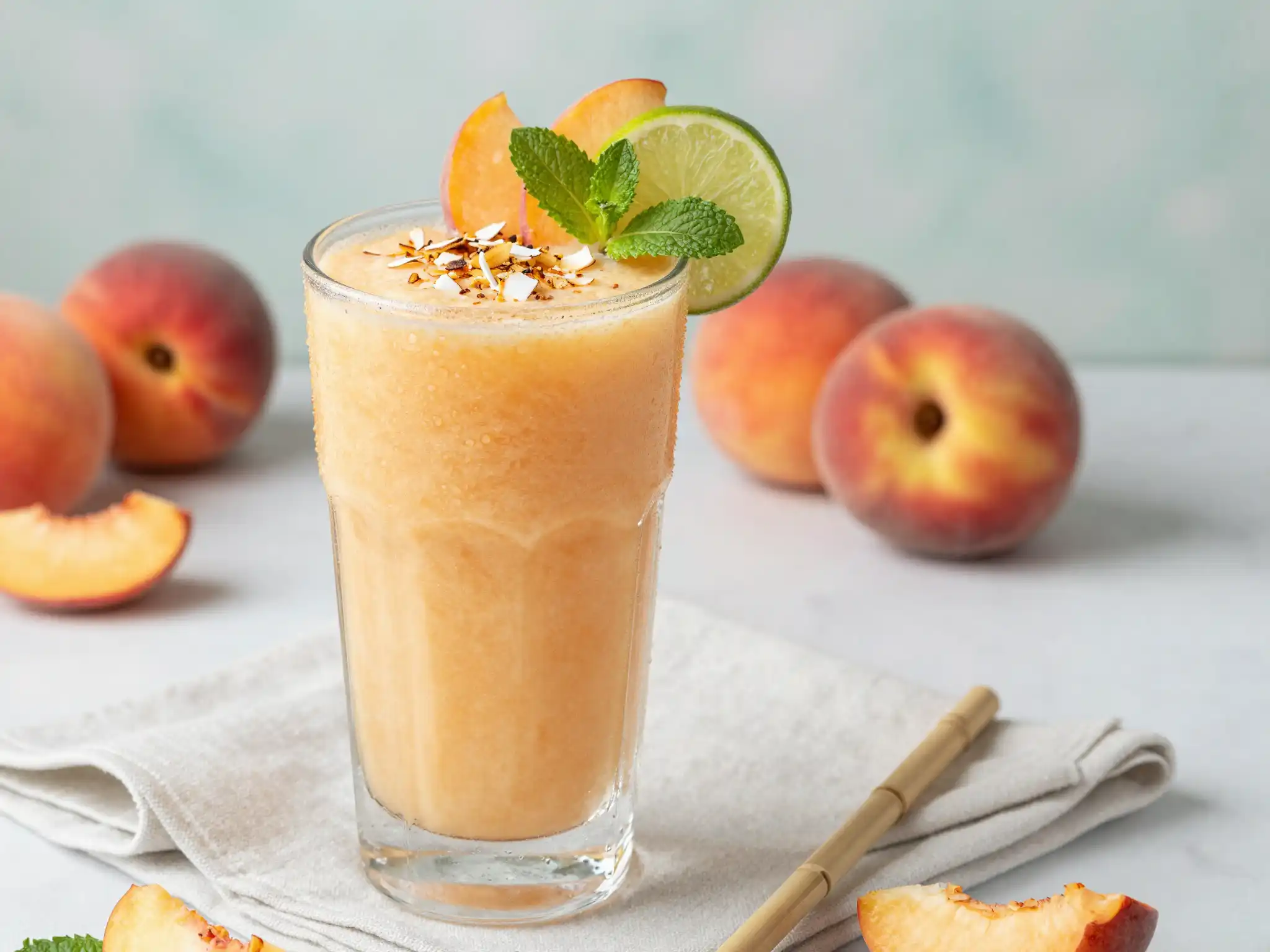 Peach Coconut Smoothie for Summer Dream plated dish