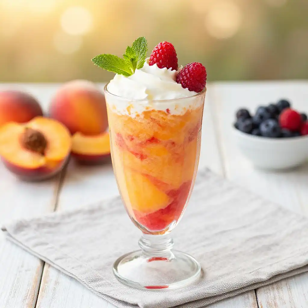 Peach Melba Smoothie for Summer Dessert plated dish