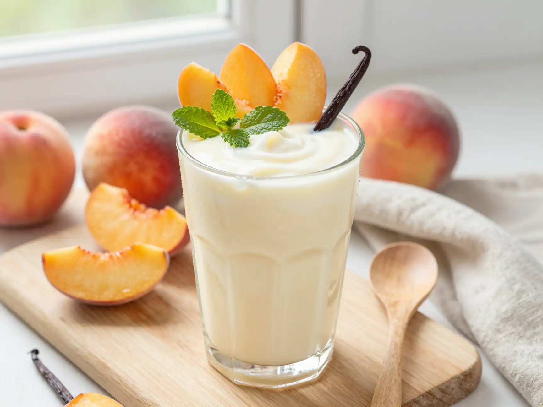 Peach Vanilla Smoothie for Summer Cream plated dish