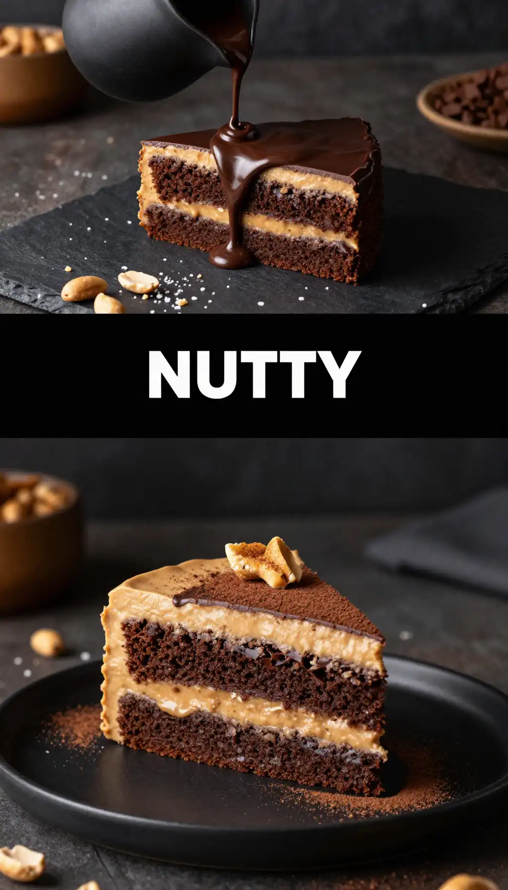 Peanut Butter And Dark Chocolate Fudge Cake pinterest pin