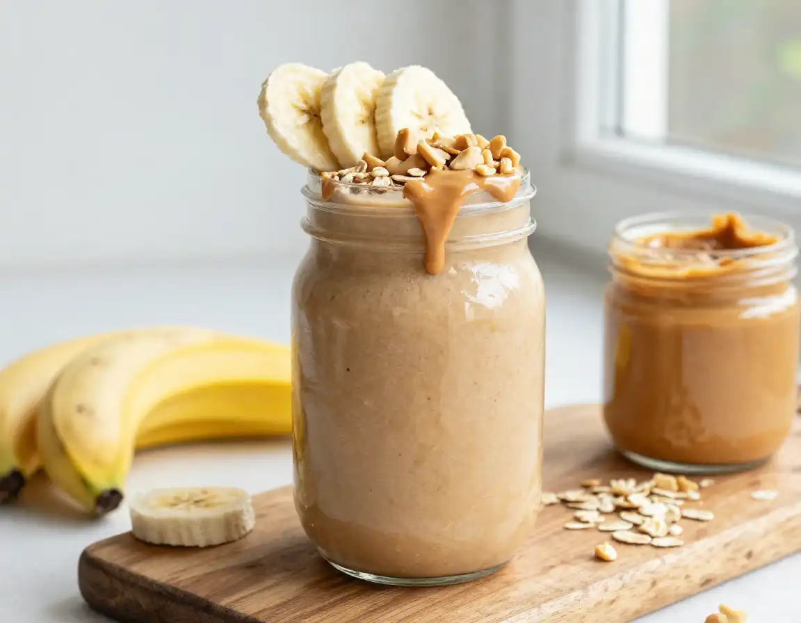 Peanut Butter Banana Smoothle for Weight Gain plated dish