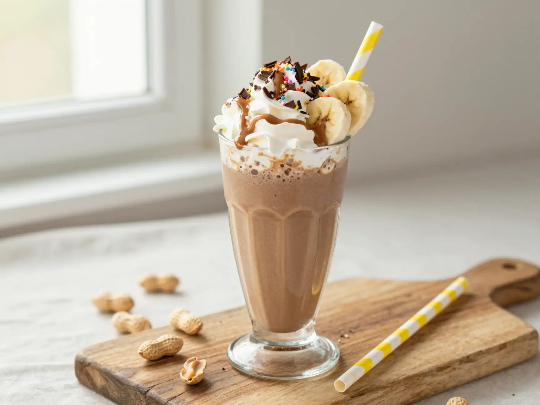 Peanut Butter Chocolate Smoothie for Kids Treat plated dish