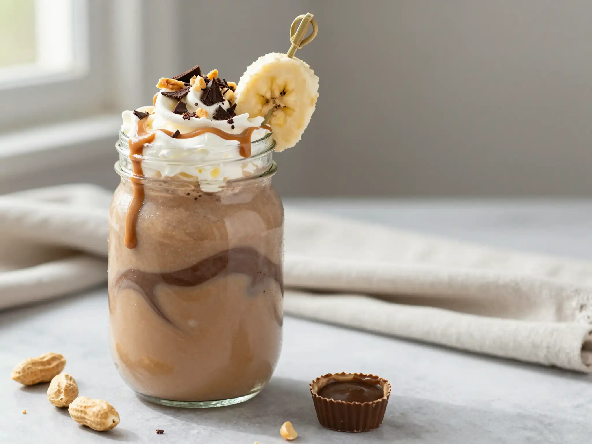 Peanut Butter Cup Smoothie for Protein Treat plated dish