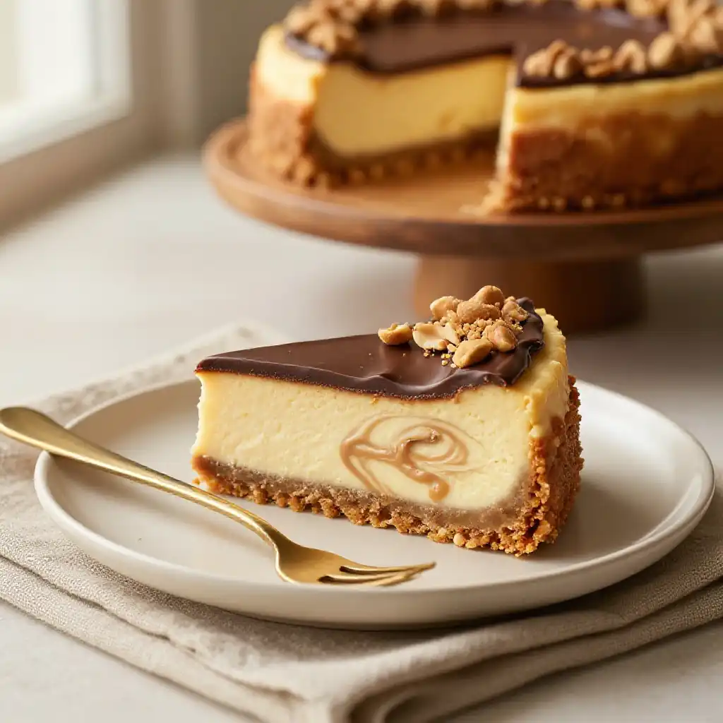 Peanut Butter Swirl Cheesecake plated dish