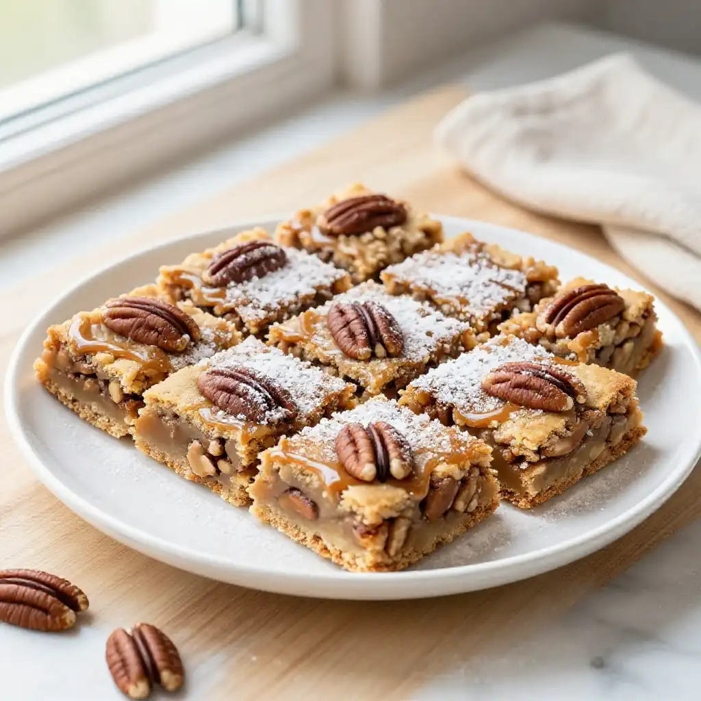 Pecan Praline Crunch Bars plated dish