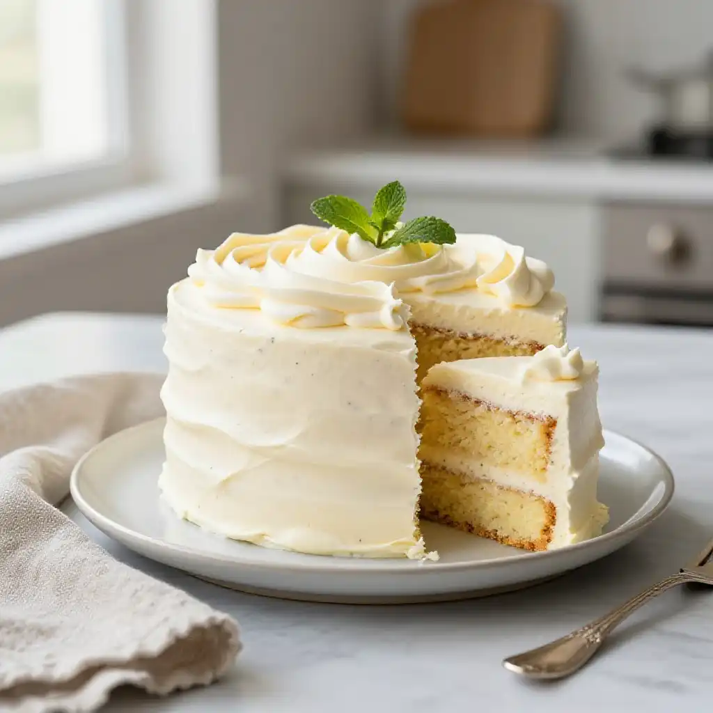 Personal Vanilla Bean Layer Cake plated dish