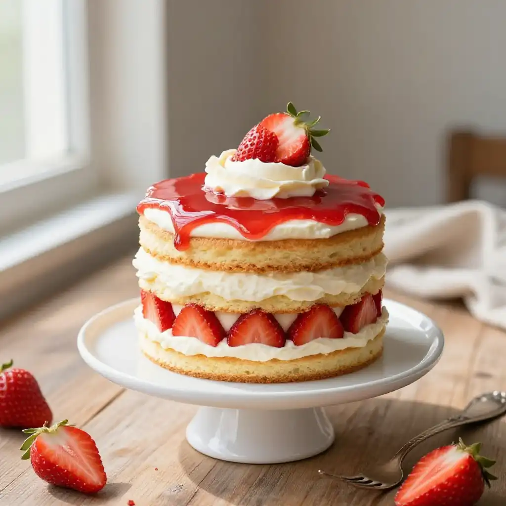 Petite Strawberry and Cream Cake plated dish
