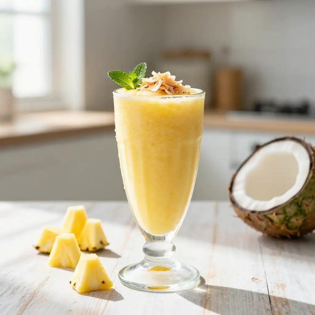 Pineapple Coconut Water Smoothie for Hydration plated dish