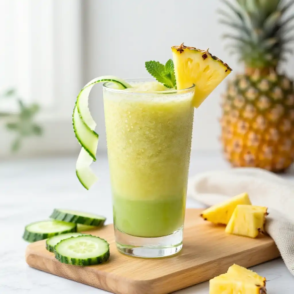 Pineapple Cucumber Smoothie for Hydration plated dish
