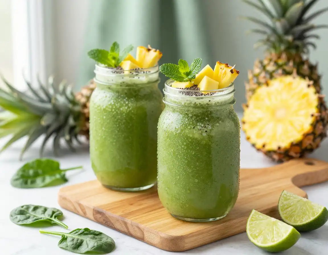 Pineapple Green Smoothie for Tropical Detox plated dish