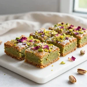 Gooey Pistachio Rose Blondies Recipe | Easy Dessert
