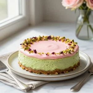No-Bake Pistachio Rose Cheesecake | Edible Flowers