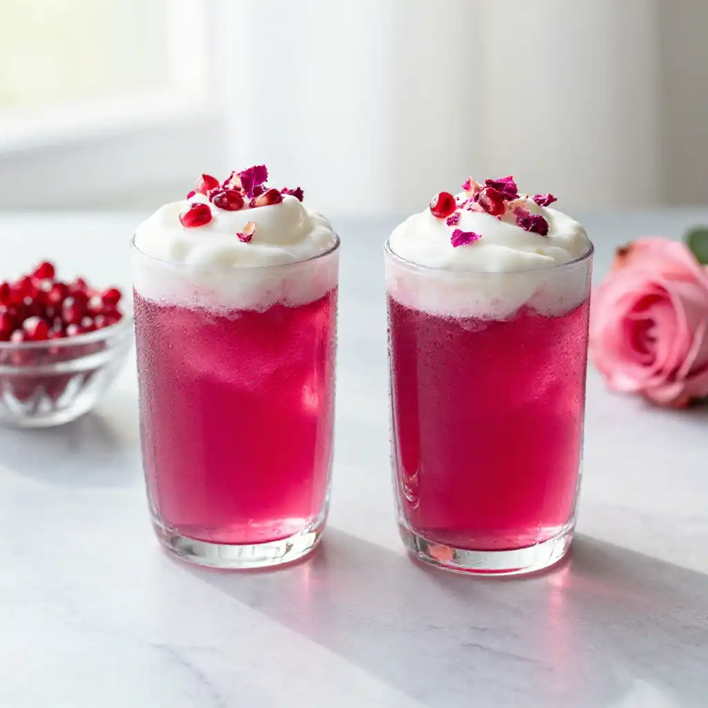 Pomegranate Rose Water Smoothie for Skin Glow plated dish