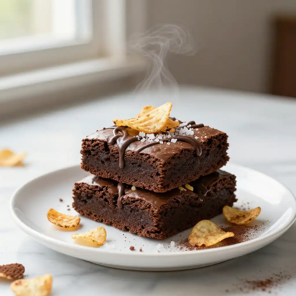 Potato Chip Fudge Brownies plated dish