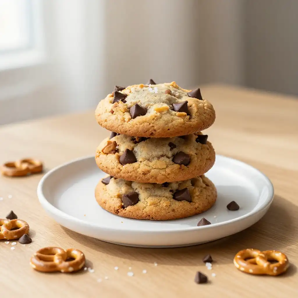 Pretzel and Chocolate Chip Cookies plated dish