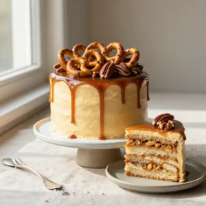 Salted Pretzel Crunch Caramel Cake Recipe