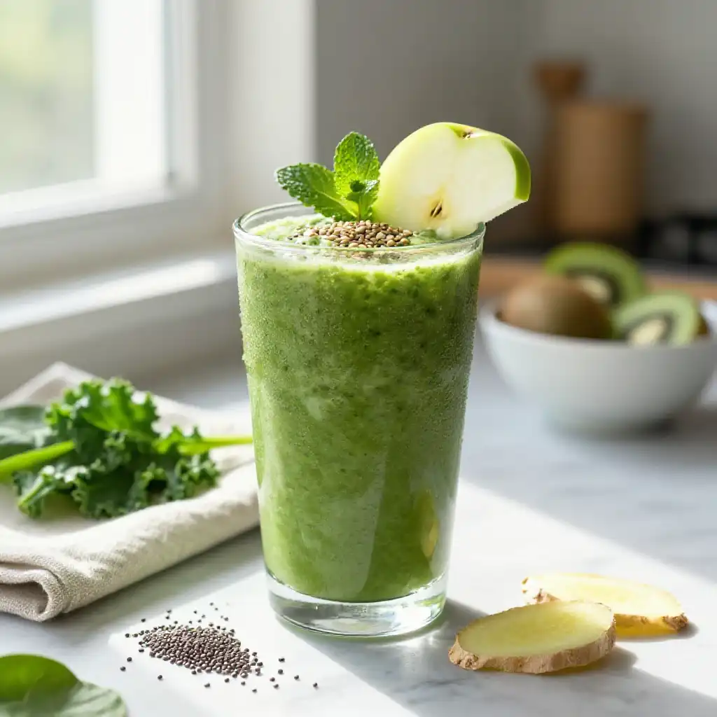 Probiotic Green Smoothie for Gut Health Reset plated dish