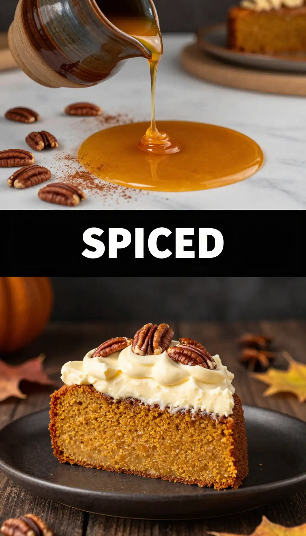 Pumpkin Spice and Maple Pecan Cake pinterest pin
