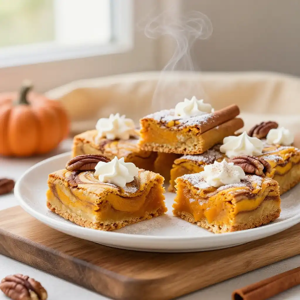 Pumpkin Spice Swirl Blondies plated dish