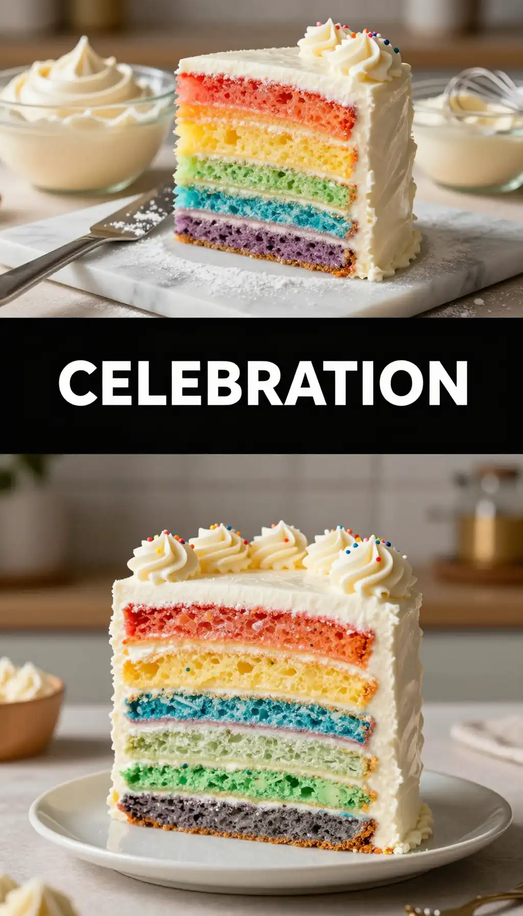 Rainbow Layered Vanilla Sponge Cake