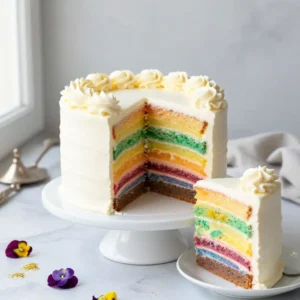 Rainbow Layered Vanilla Sponge Cake Recipe