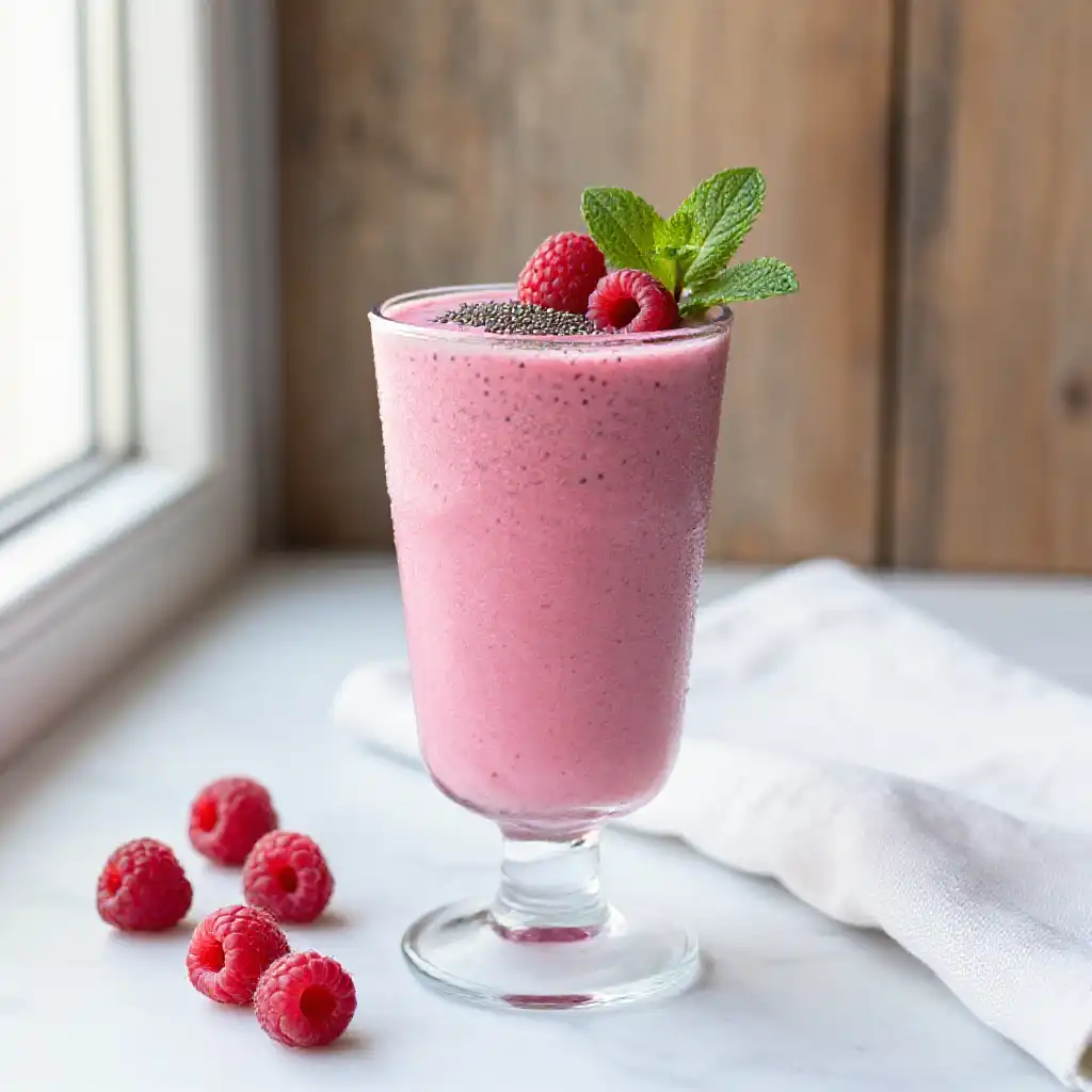 Raspberry Chia Smoothie for Omega Boost plated dish
