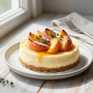 Roasted Peach Vanilla Cheesecake - Easy Dessert Recipe