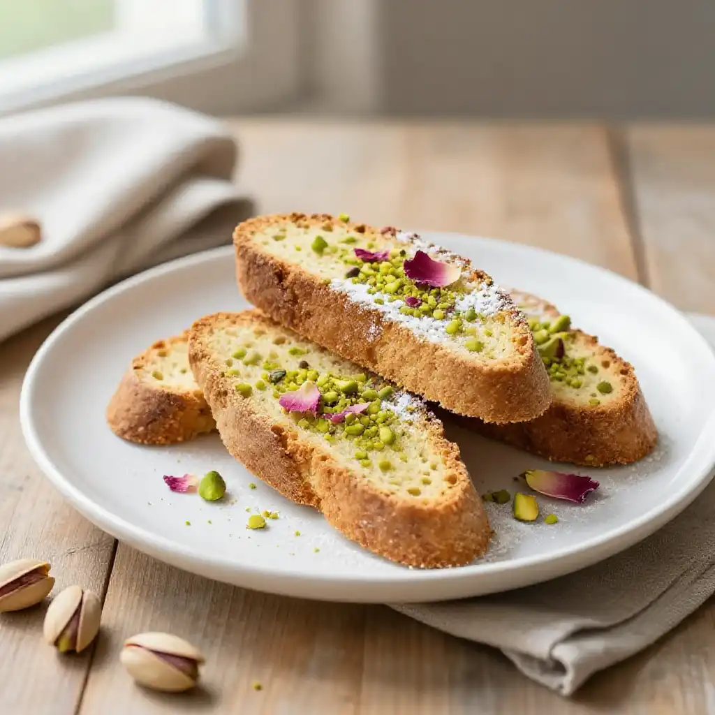 Rose Water And Pistachio Biscotti plated dish