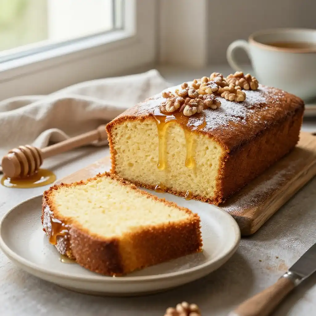 Rustic Cottage Cheese and Honey Cake plated dish
