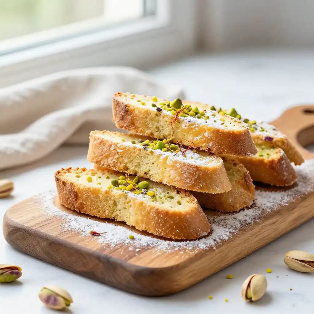 Saffron And Pistachio Biscotti plated dish