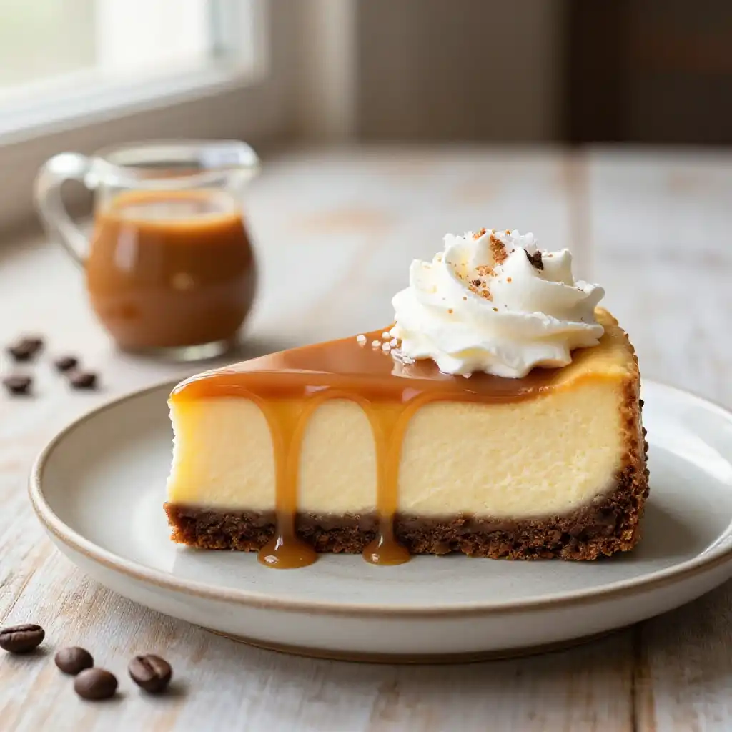 Salted Caramel Macchiato Cheesecake plated dish