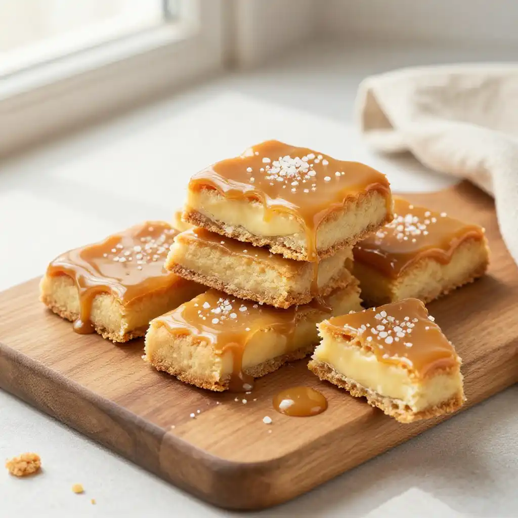 Salted Caramel Shortbread Bars plated dish