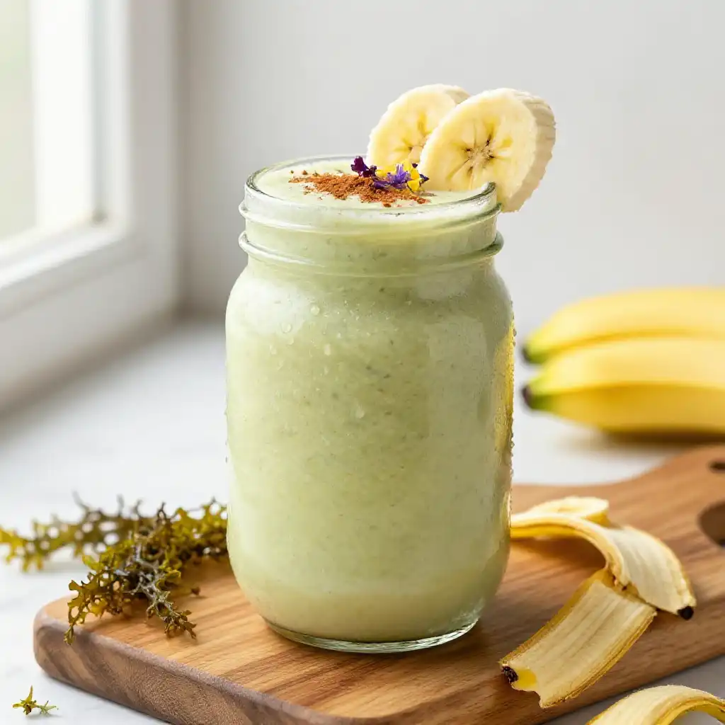 Sea Moss Banana Smoothie for Thyroid Support plated dish