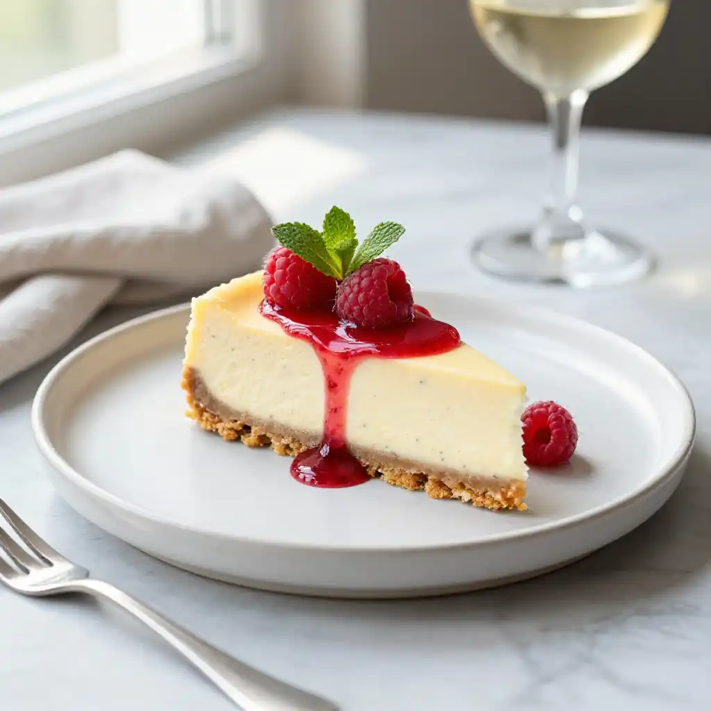 Semi-Freddo Style Vanilla Cheesecake plated dish