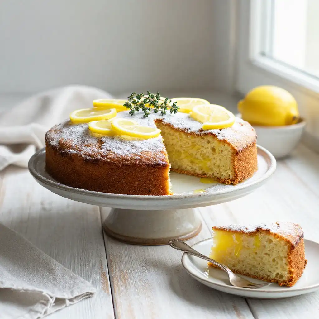 Simple Lemon Zest Olive Oil Cake plated dish