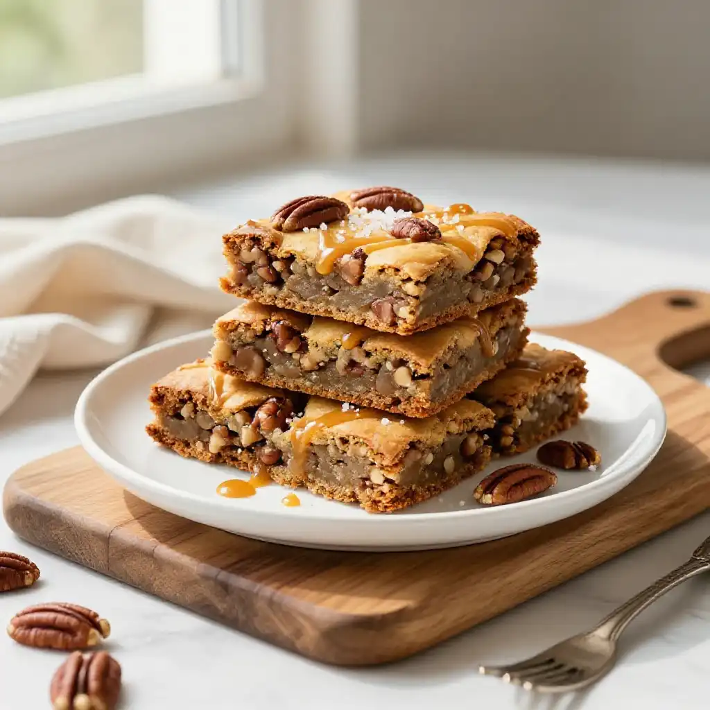 Simple Pecan Blondies plated dish