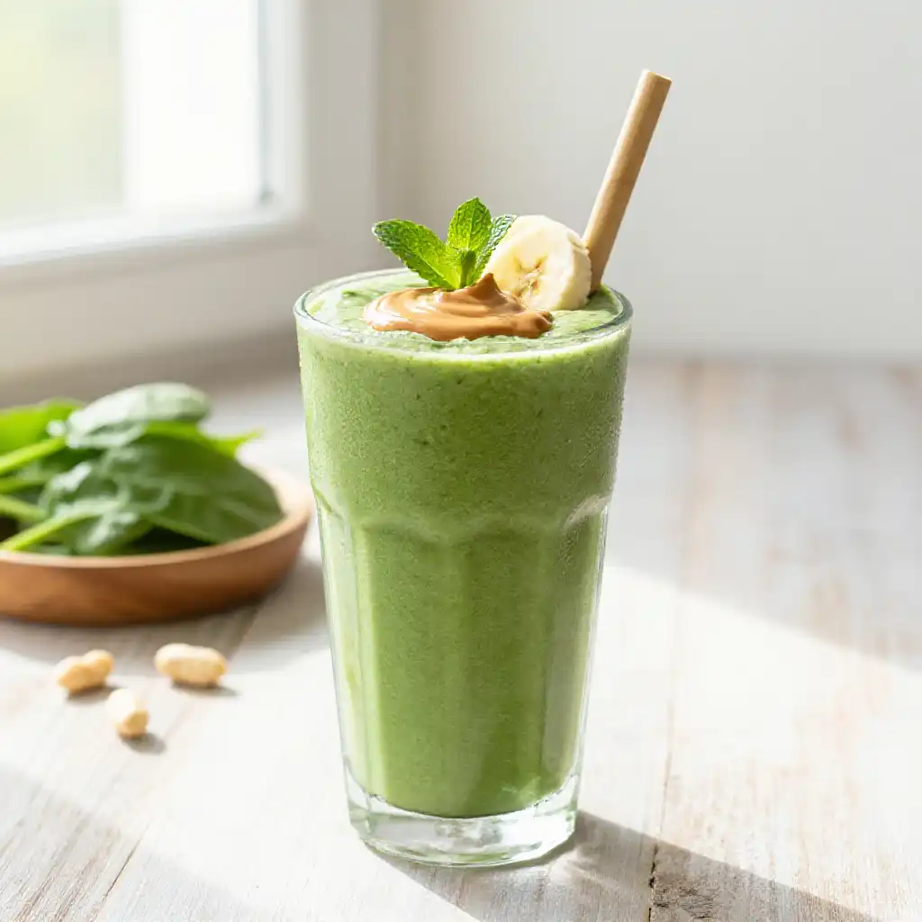 Spinach Banana Peanut Butter Smoothie for Energy plated dish