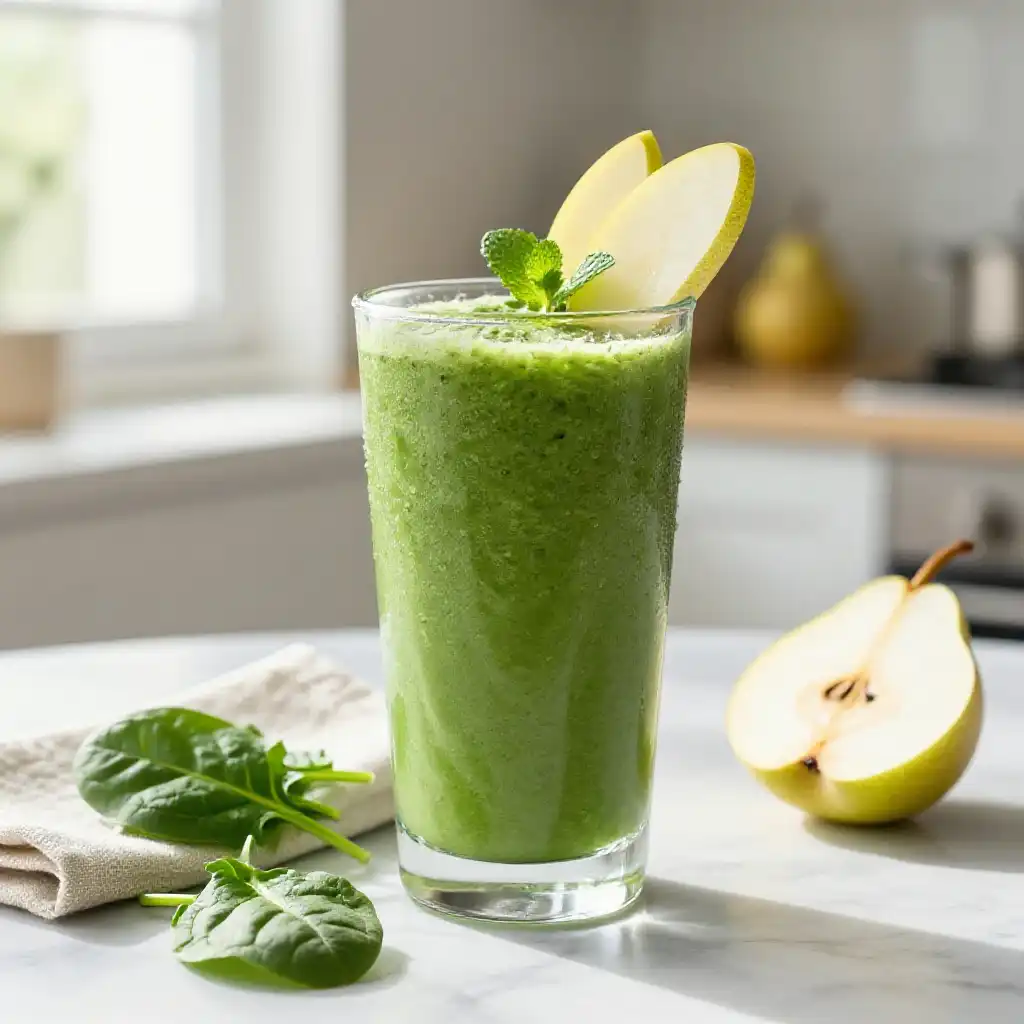 Spinach Pear Smoothie for Gentle Detox plated dish