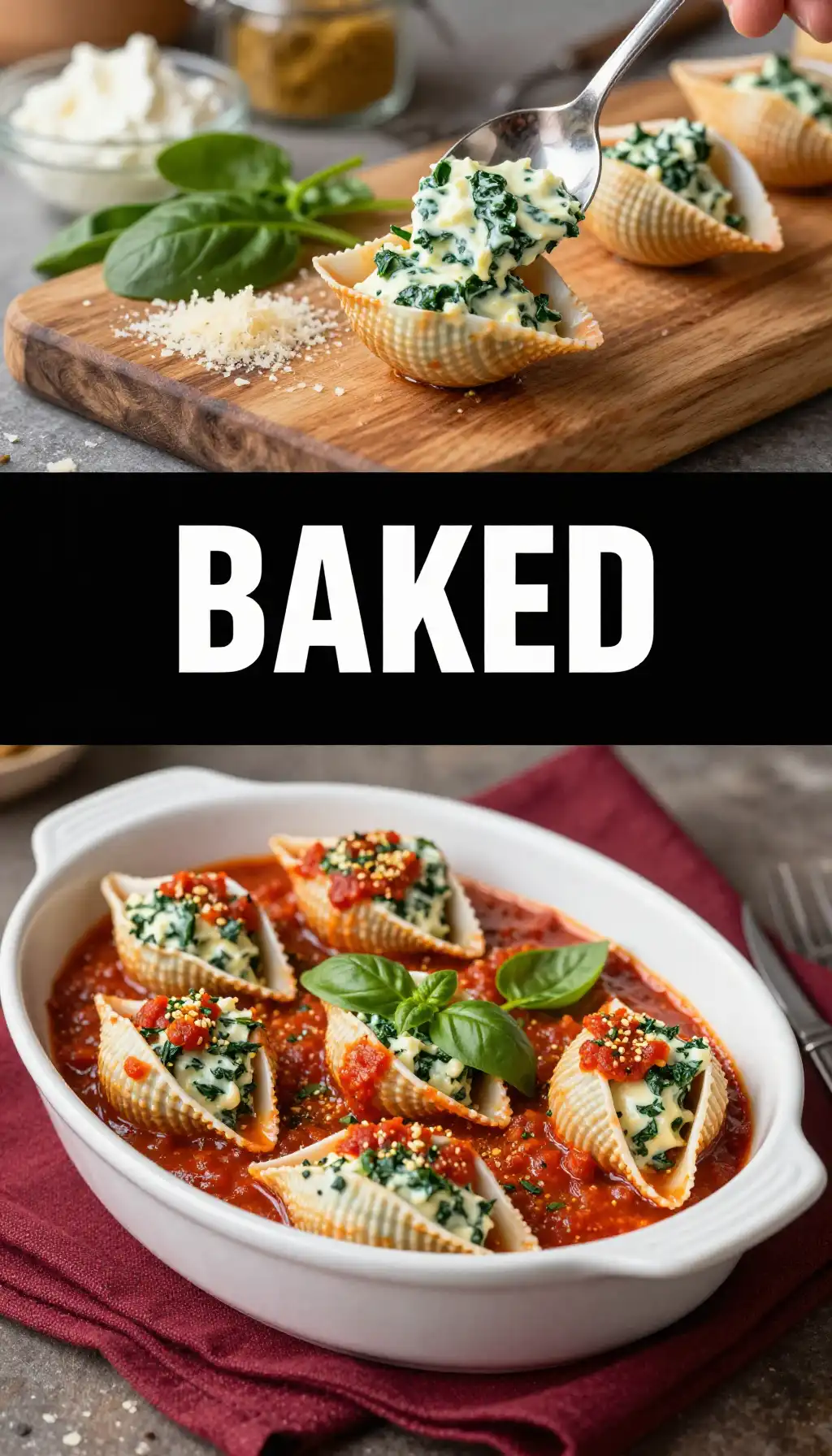 Spinach and Ricotta Stuffed Pasta Shells